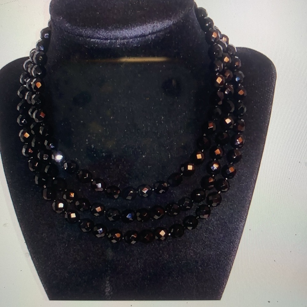 Triple Graduated Black “Vintage” Bead Necklace/Choker